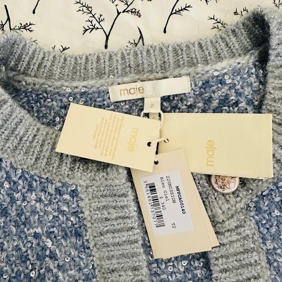 Maje Light Blue Tweed Sequin Cardigan Jacket Size 2 NWT - Picture 3 of 14